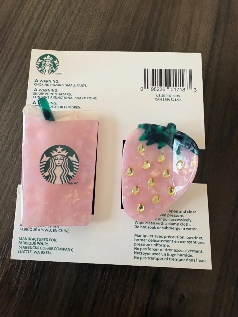 STARBUCKS PI K DRINK COLLECTION HAIR CLIPS CLAW